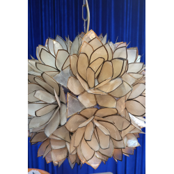 Lampa wisząca Capiz Shell Lotus Ball Chandelier Pendant Light Niemcy 1960s