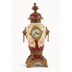 Amfora porcelanowa okuta brązem z osadzonym zegarem XIXw Nr o49