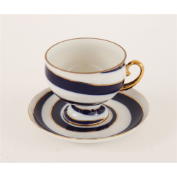 Filiżanka ze spodkiem Łomonosow 22k złoto kobalt porcelana Rosja nr o58
