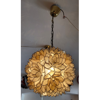 Lampa wisząca Capiz Shell Lotus Ball Chandelier Pendant Light Niemcy 1960s