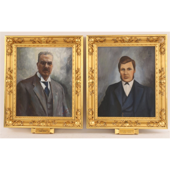 Dwa portrety z połowy XXw olej na płótnie w przepięknych ramach złoconych o48