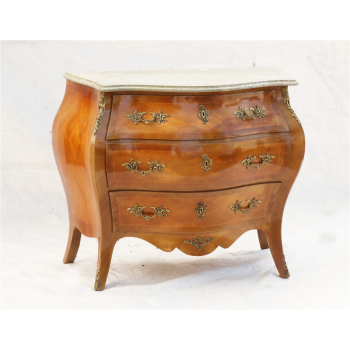 Komoda Brzuchatka Rokoko XXw 1970' intarsjowana marmurowy blat Nr o40