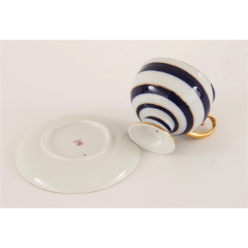 Filiżanka ze spodkiem Łomonosow 22k złoto kobalt porcelana Rosja nr o58